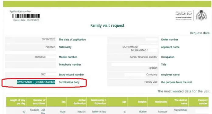 mofa family visit visa application status